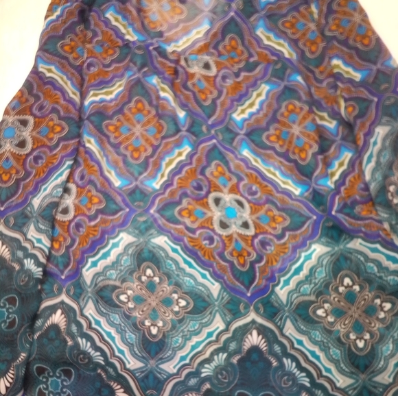 Status Chenault Sheer Mandarin Collar Hi-low Top Sz 10 3 buttons + button… - Picture 4 of 5